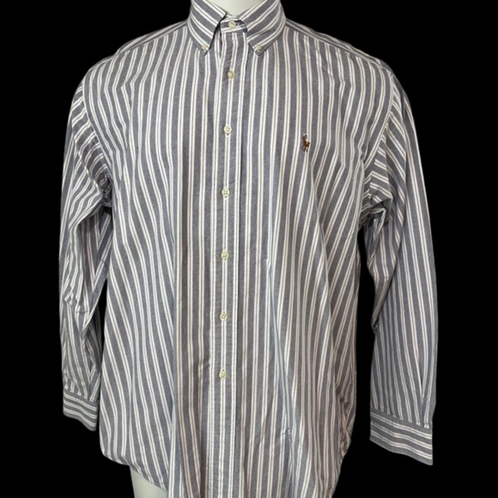 Ralph Lauren Shirt Mens 17 Yarmouth Long Sleeve Button Up Beige Grey White (633)